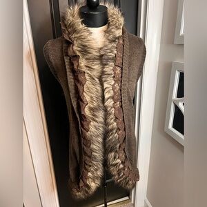 Brown Faux Fur Trim Cardigan